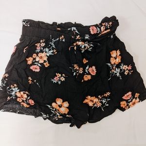 Floral print black shorts